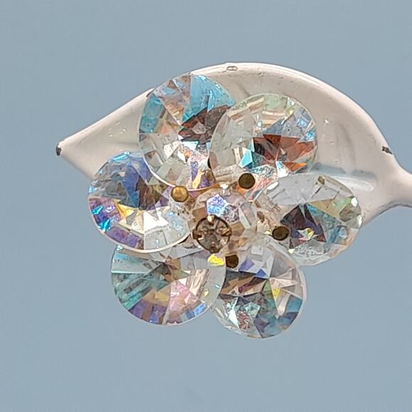 Vintage Aurora Borealis Clip-On Earrings Floral Crystal Beads 1950s Jewelry - Picture 3 of 11